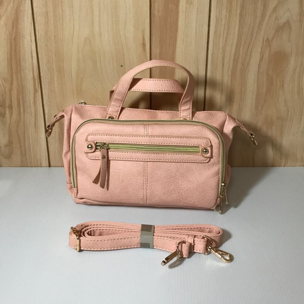 Brenice Pink Faux Leather Small Organizing Top Handel or Shoulder Handbag